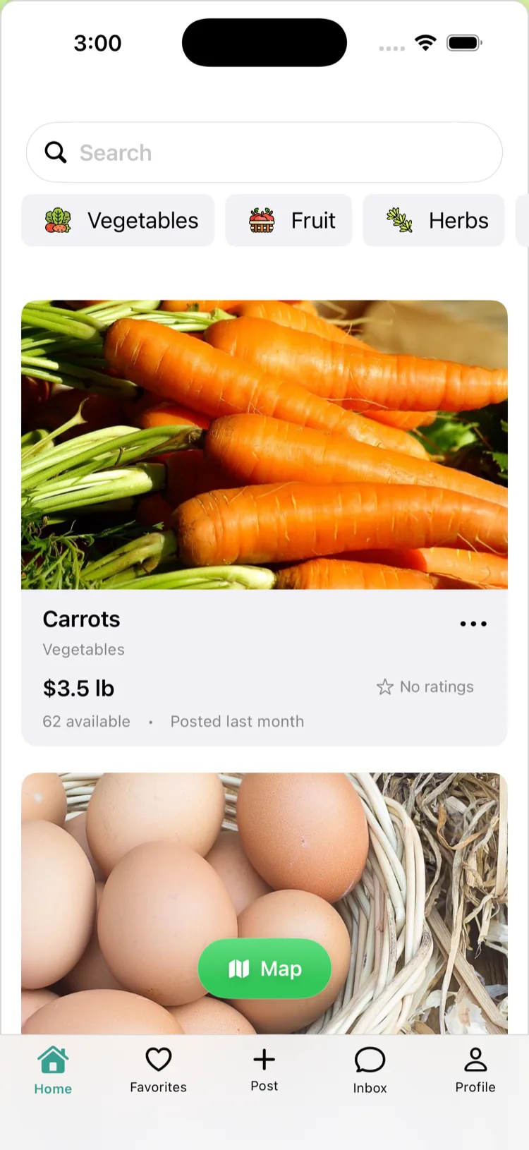 JustRype feed of nearby produce, baked goods and artisan listings from local growers and makers